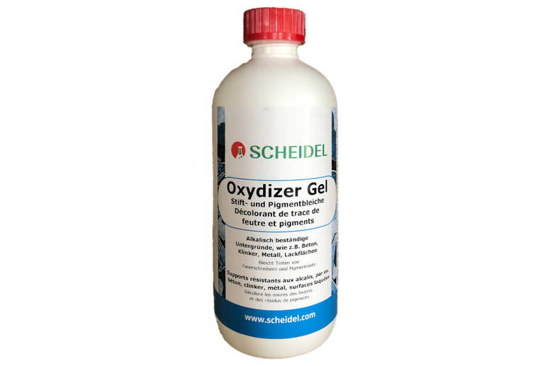 Scheidel Oxydizer Gel décolorant de trace de feutres et pigments - pour l'enlèvement direct des encres et des stylos à encre de Chine, détruit les pigments par oxydation.