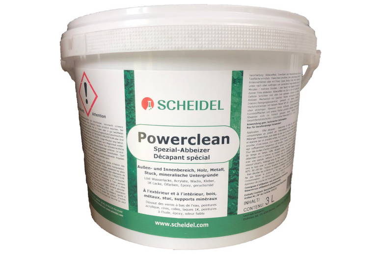 Scheidel Powerclean - décapant spéciale Scheidel Powerclean décapant spéciale - pour l'enlèvement des peintures aqueuses, de l'époxy, de la colle, des peintures à 2 composants